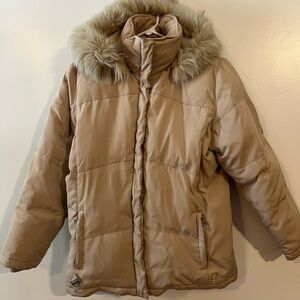 ZeroXposur Women's M Real Fox Tail Fur Hood Down Feather Puffer Ski Jacket Y2K